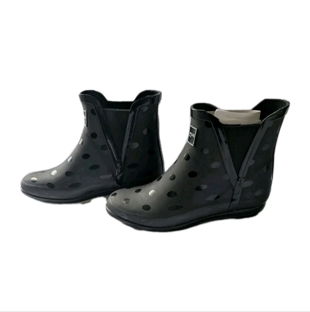 London Fog Picadilly Rain Boot Black Polka Dot Women's 9M